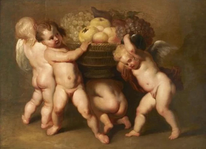 Pieter Jozef Verhaghen - Quattro putti che tengono un cesto di frutta, da Peter Paul Rubens